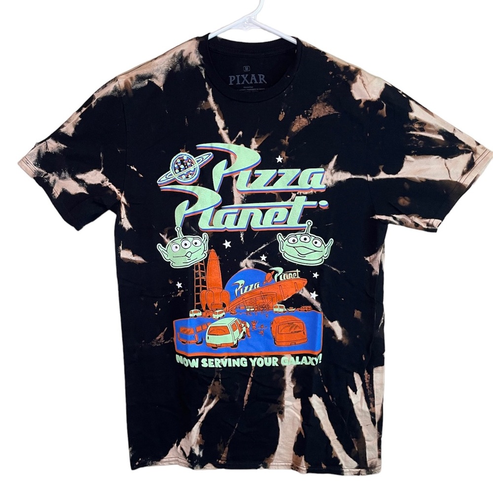 “Pizza Planet” Bleach Tie-Dye Shirt (M)